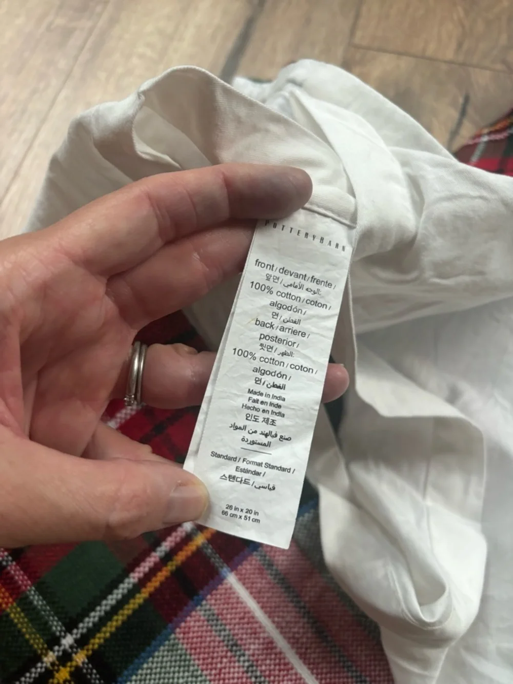 Pottery Barn Stewart Plaid Red, Green & Cream White Cotton Standard Pillow Sham